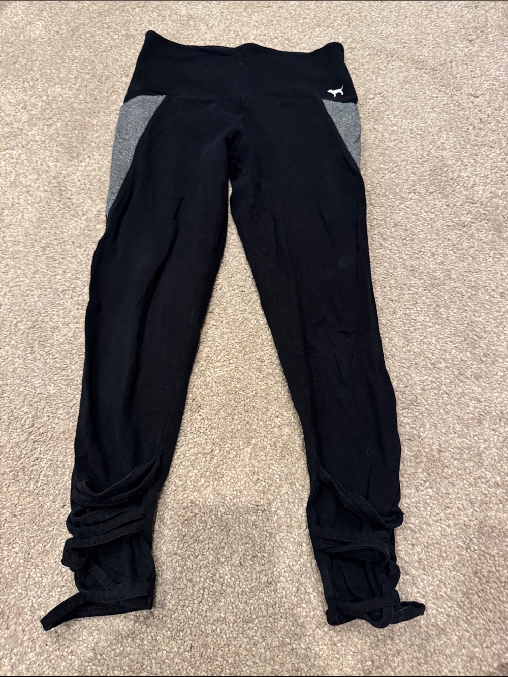 PINK Victoria's Secret Black Leggings with Gray Side Panels